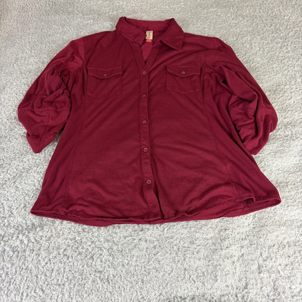 No Boundaries Burgundy Button Front Roll Tab Sleeve Knit Top XL 15-17